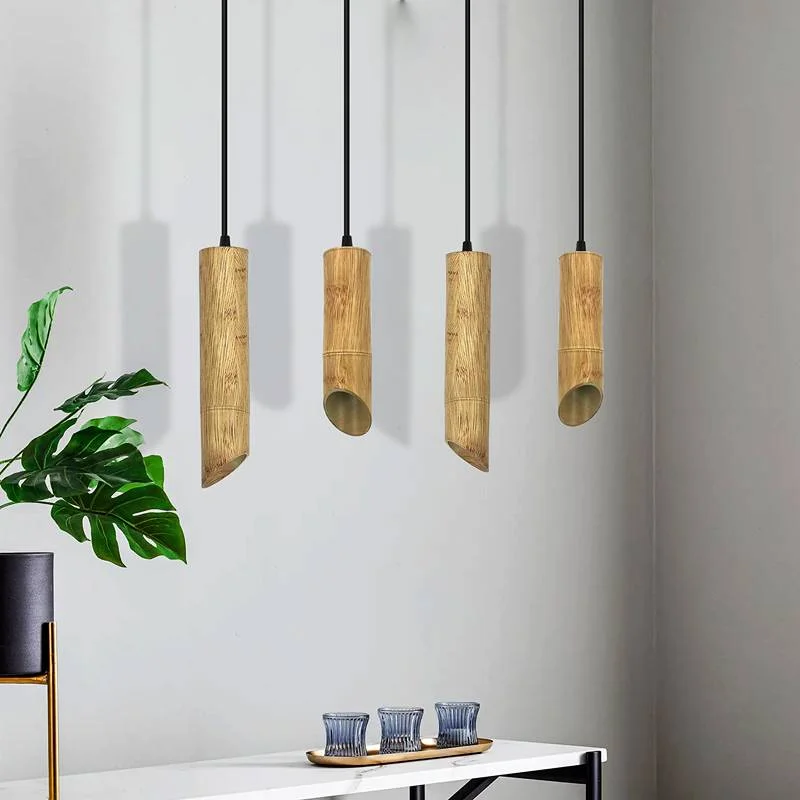 Adjustable ceiling light featuring a sleek wooden long tube with an aluminium spotlight, suspended on a 95cm cable