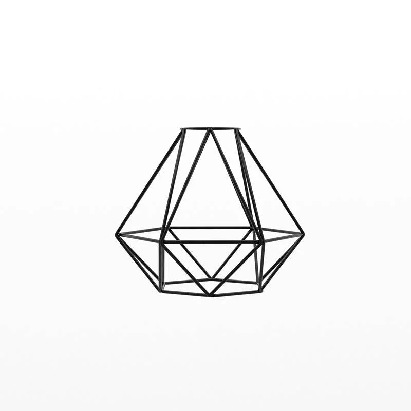 Industrial black diamond wire cage modern pendant lamp shade; 15.5cm width, 13cm height, metal cage, E27 fitting.