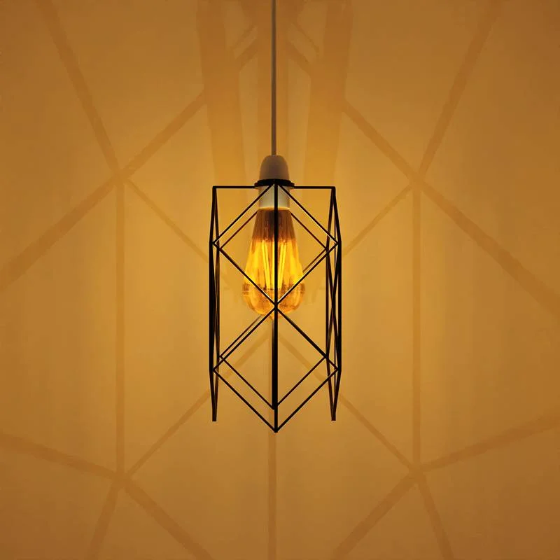 Modern black wire lamp shade – square metal wire cage in black protecting bulbs, includes reducer plate, for indoor use.