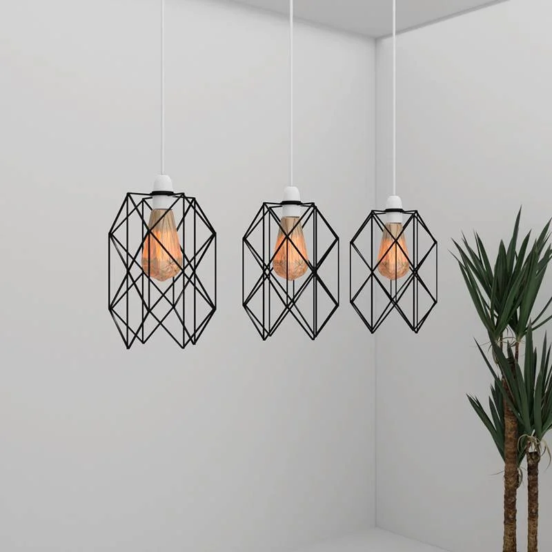 Black metal wire cage lamp shade, square shape with reducer plate, indoor lamp shade black, stylish for living space.