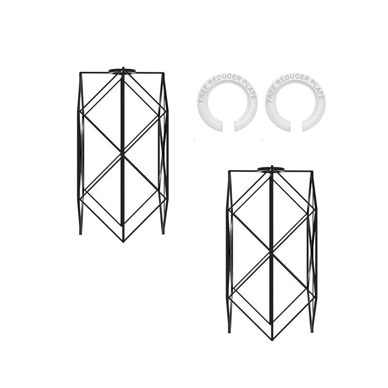 Modern black wire lamp shade—square metal wire cage with a reducer plate, suitable for table, floor, or pendant lamps