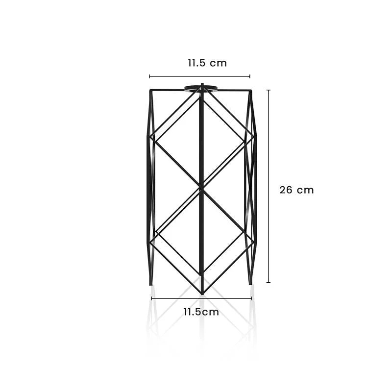 Modern black wire lamp shade in square metal cage, dim black finish, 11.5cm wide by 26cm tall, includes reducer plate.