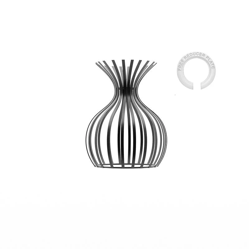 Black metal wire cage lamp shade, modern industrial style, hanging with open centre – ideal indoor ceiling light shade.