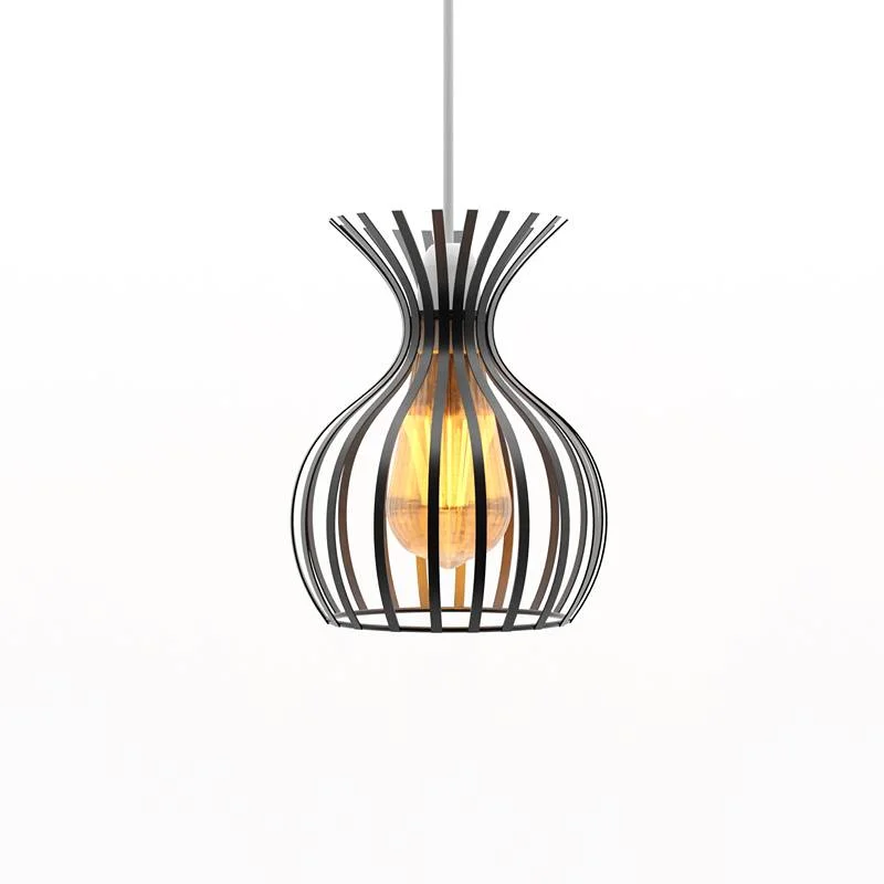 Easy fit wire cage light lamp shade in black metal, modern design, hanging on ceiling, protects bulb.