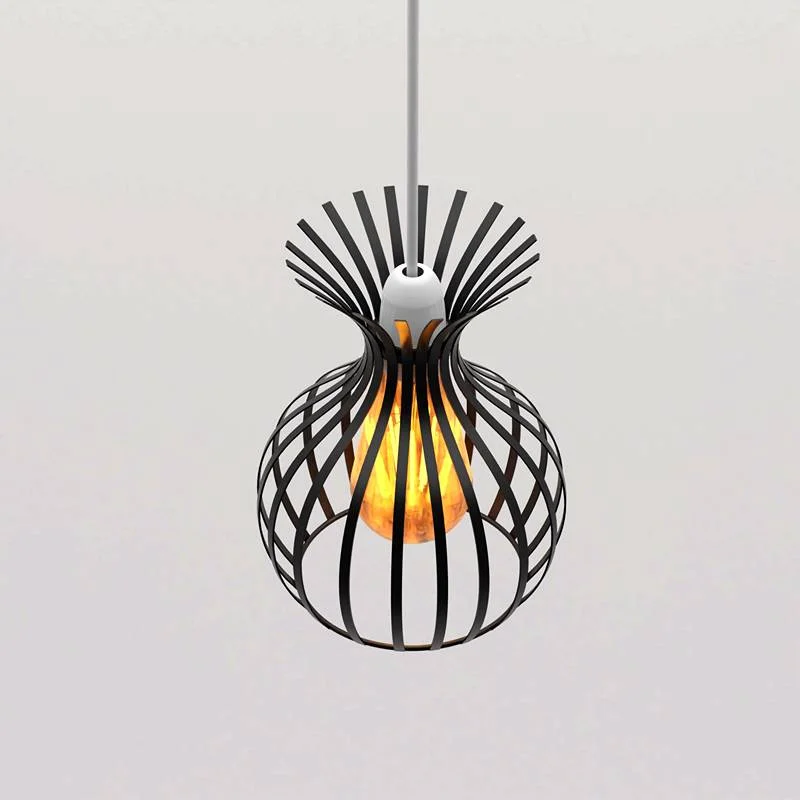 Modern black metal wire lampshade with painted finish, cage shape, 15cm width, 25cm height, suitable for indoor lamps.