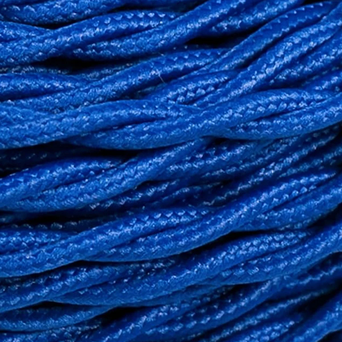 Dark blue 2‑core twisted vintage electric cable with braided fabric and PVC sheath, 5 mm diameter, 1 m length.