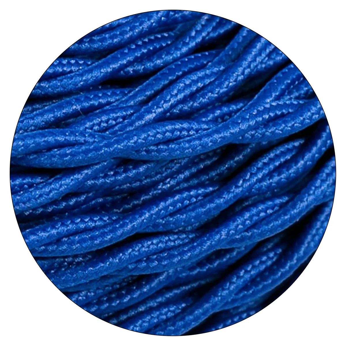 Dark blue 2‑core twisted fabric covered cable, 1 m length, with copper cores and cold PVC insulation sheath