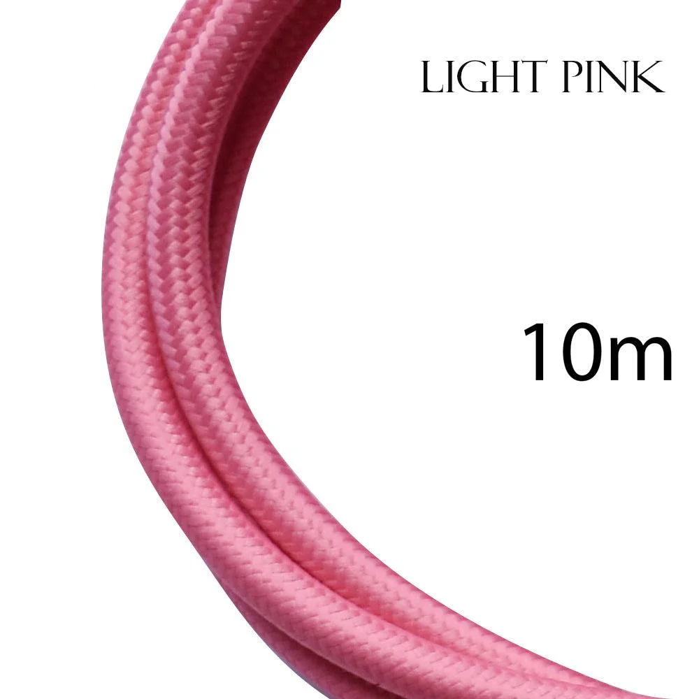 Pink Italian braided cable with two cores, 6mm outer diameter, 0.75mm core diameter, fabric finish, 10m length for indoor use