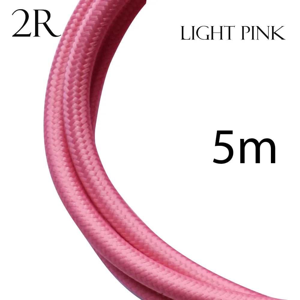 5m rose pink 2 core fabric cable with round braided fabric and PVC insulation, suitable for lighting projects