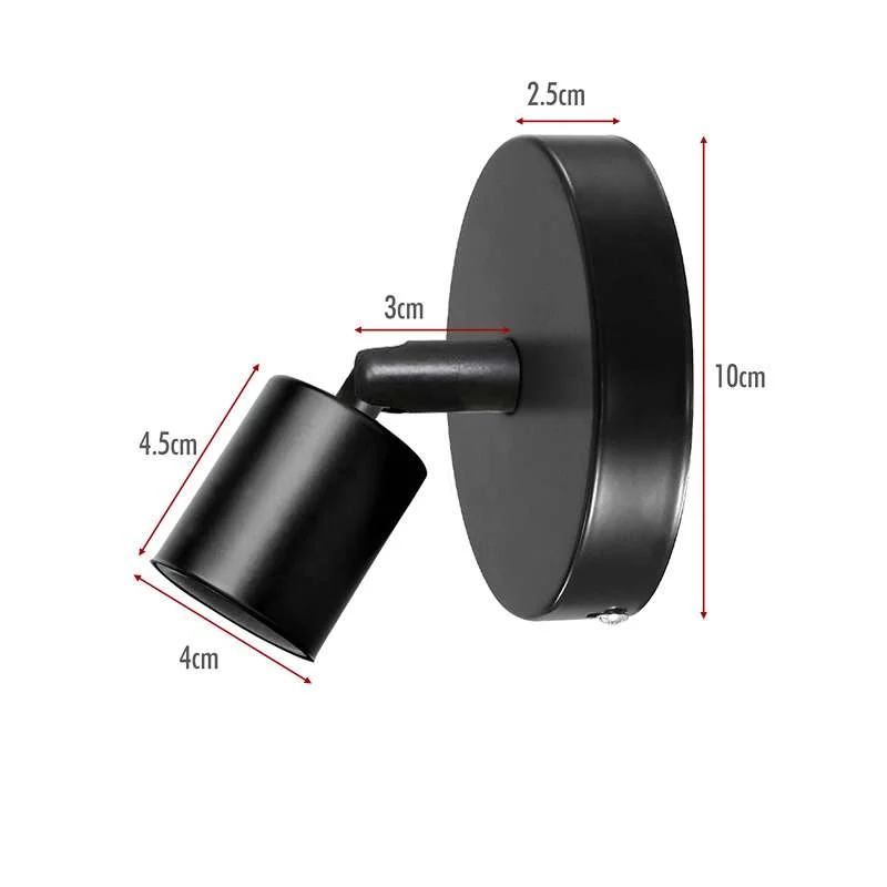 Black adjustable E27 wall lamp with 180° swing arm, metal water‑pipe style holder and luminous canopy.