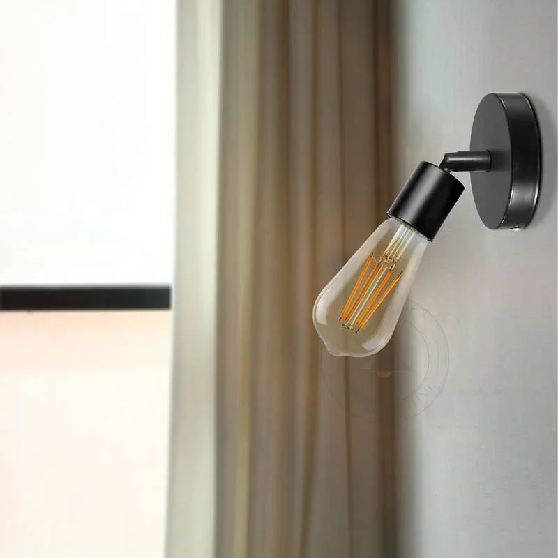 Black adjustable dimmable wall light with 180° swing arm and metal vintage water‑pipe design.