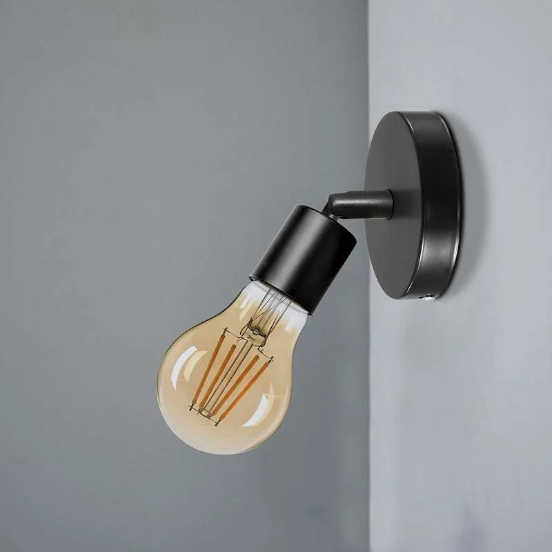 Black adjustable wall sconce with metal swing arm, vintage style wall light, 180° swing, E27 socket