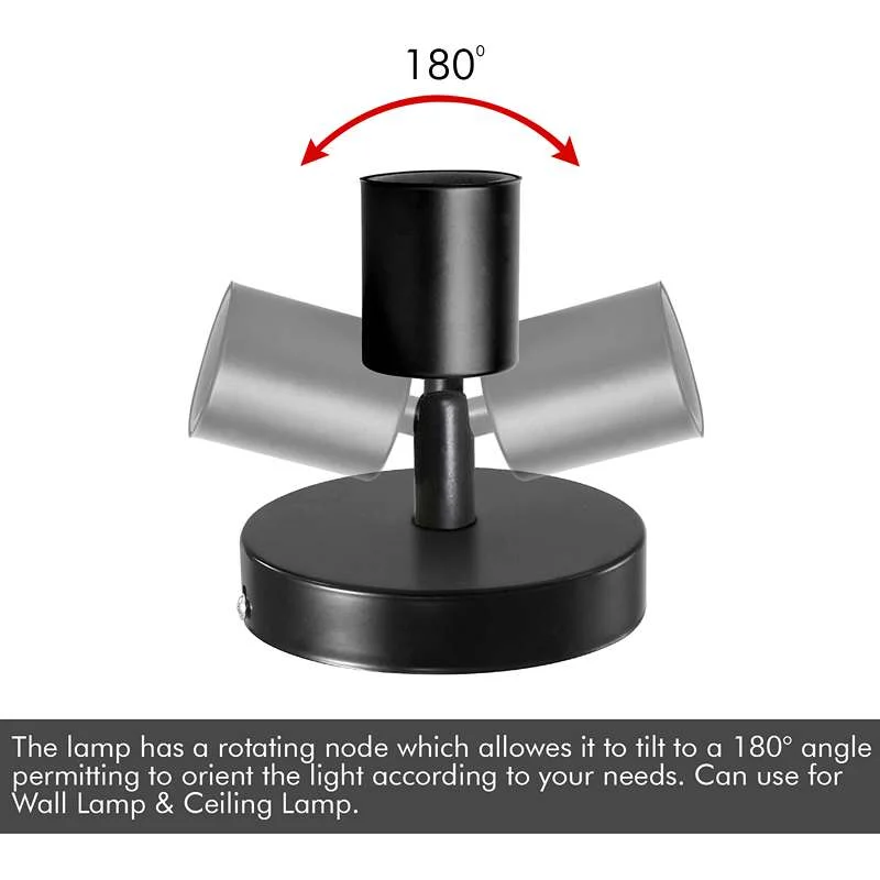 Adjustable wall light with black metal water pipe design, 180° swing arm, dimmable E27 base.