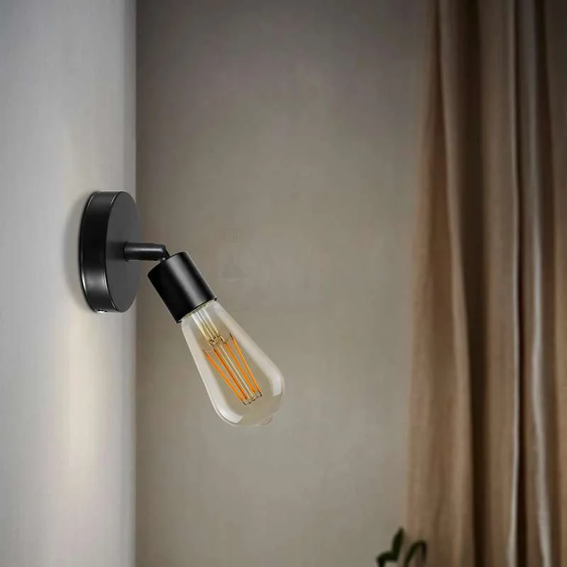 Black adjustable wall light with 180° swing arm, metal body, vintage water‑pipe design, fitted for an E27 bulb, for hallways