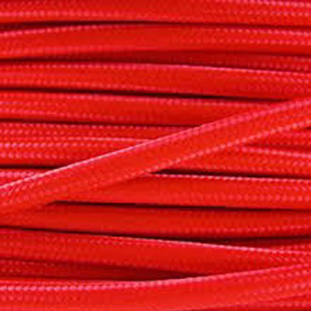 Red cloth-covered, twisted indoor lighting cable with visible copper cores, flex braid, bright 2‑core design for DIY projects