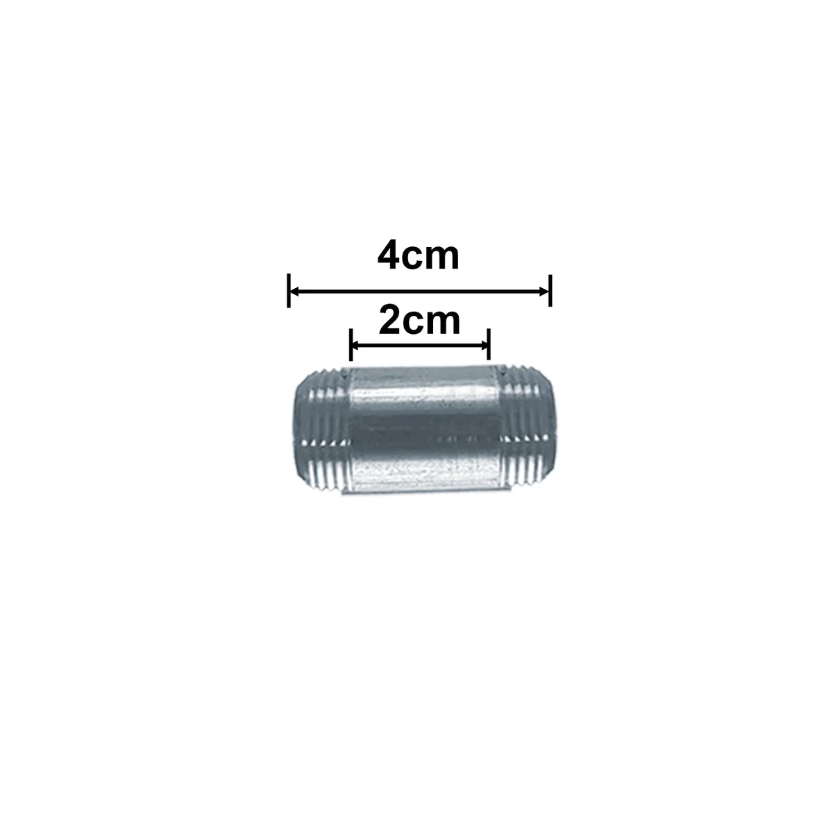 3/4 inch BSP fitting; galvanized iron threaded pipe 4cm length, single piece, both ends threaded, unopened packaging.