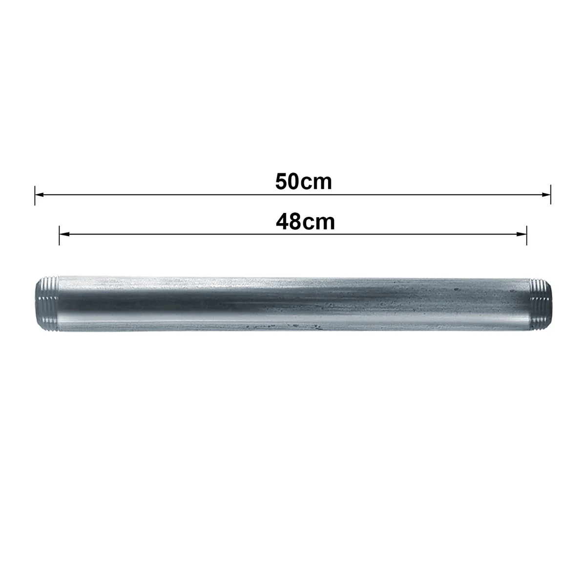 Galvanized iron male to male nipple pipe, 3/4 inch BSP, 500mm long, double‑threaded ends.