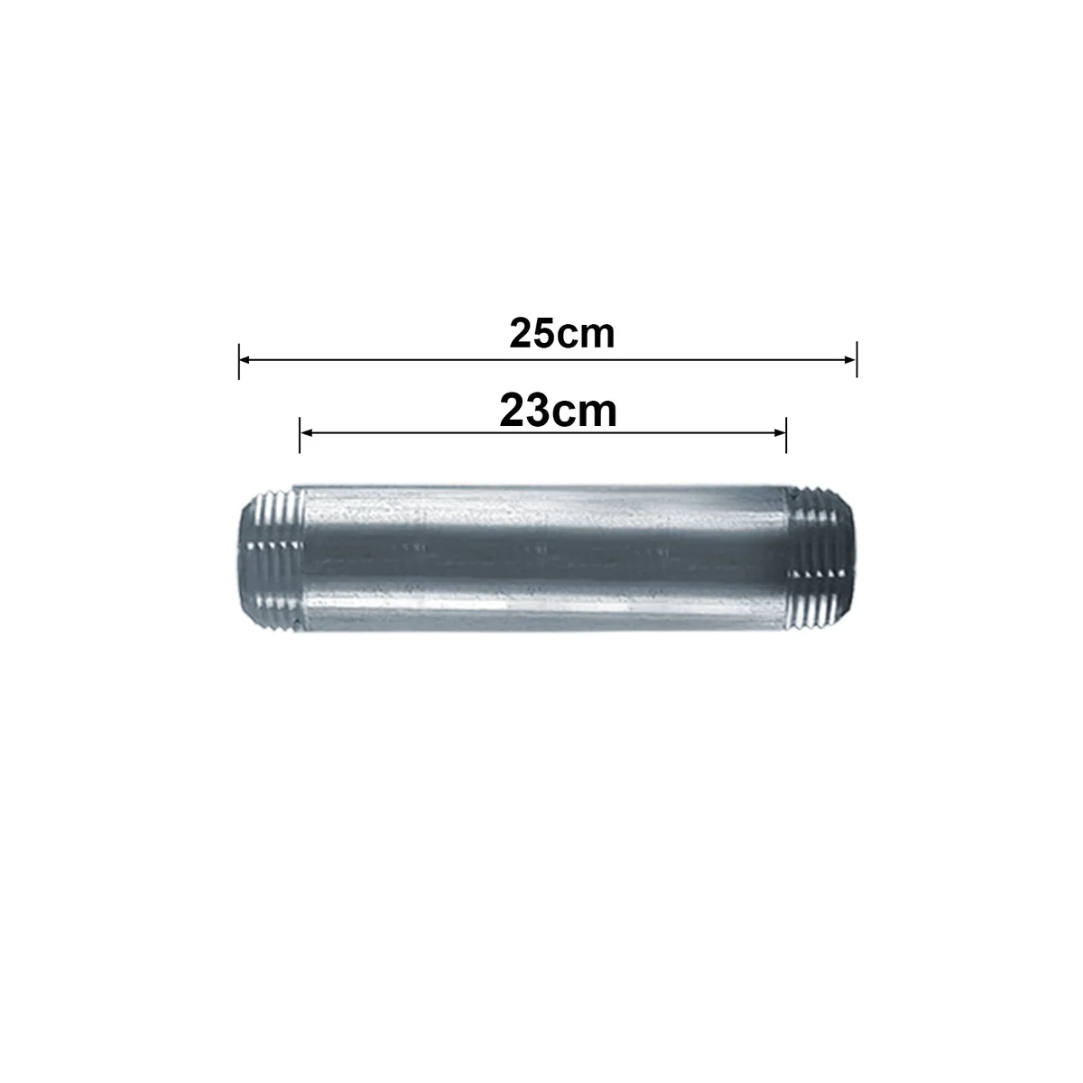 25cm galvanized iron nipple with double-threaded 3/4 inch BSP ends—plumbing connector