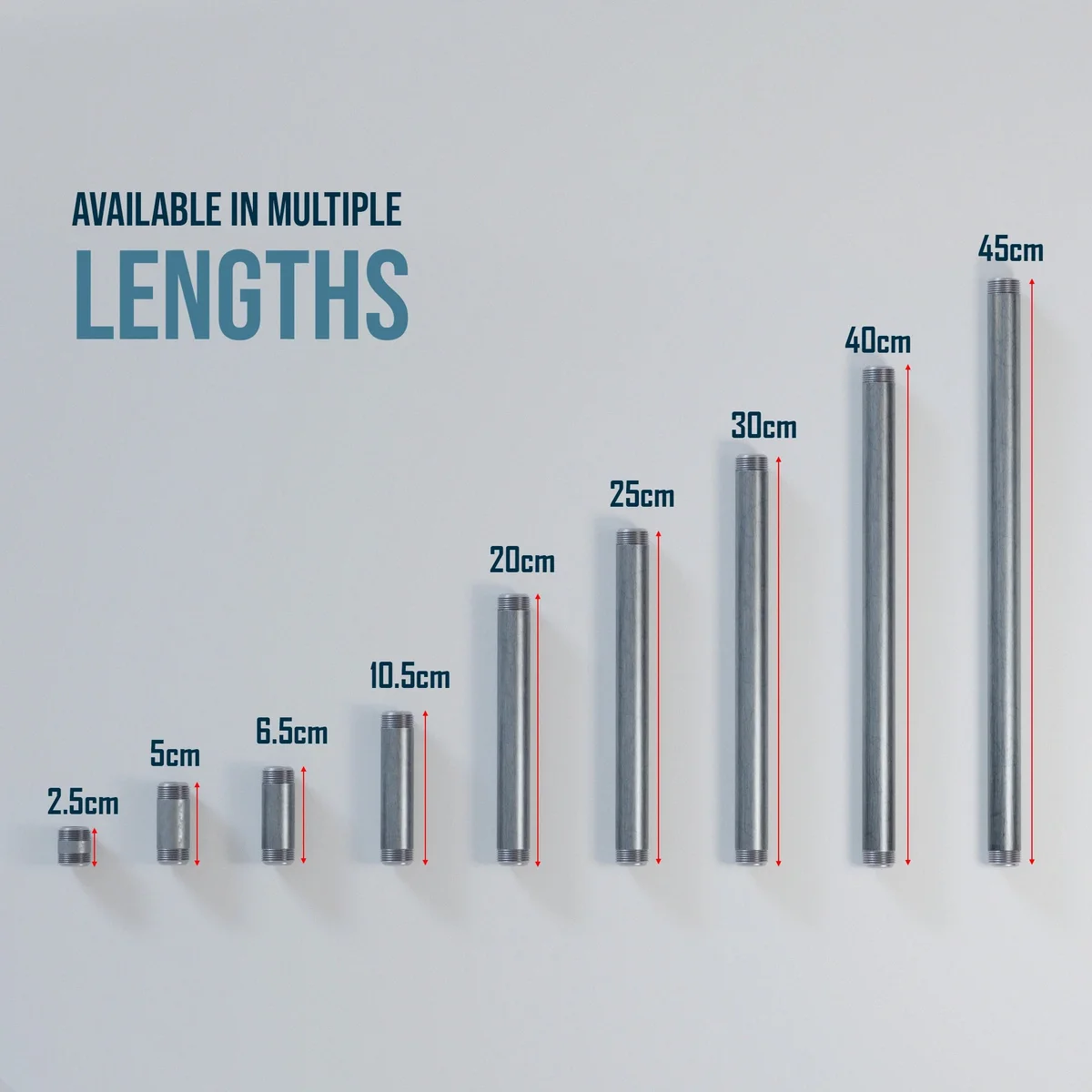 25cm pipe fitting: galvanized iron threaded pipe with 3/4-inch BSP threads on both ends.