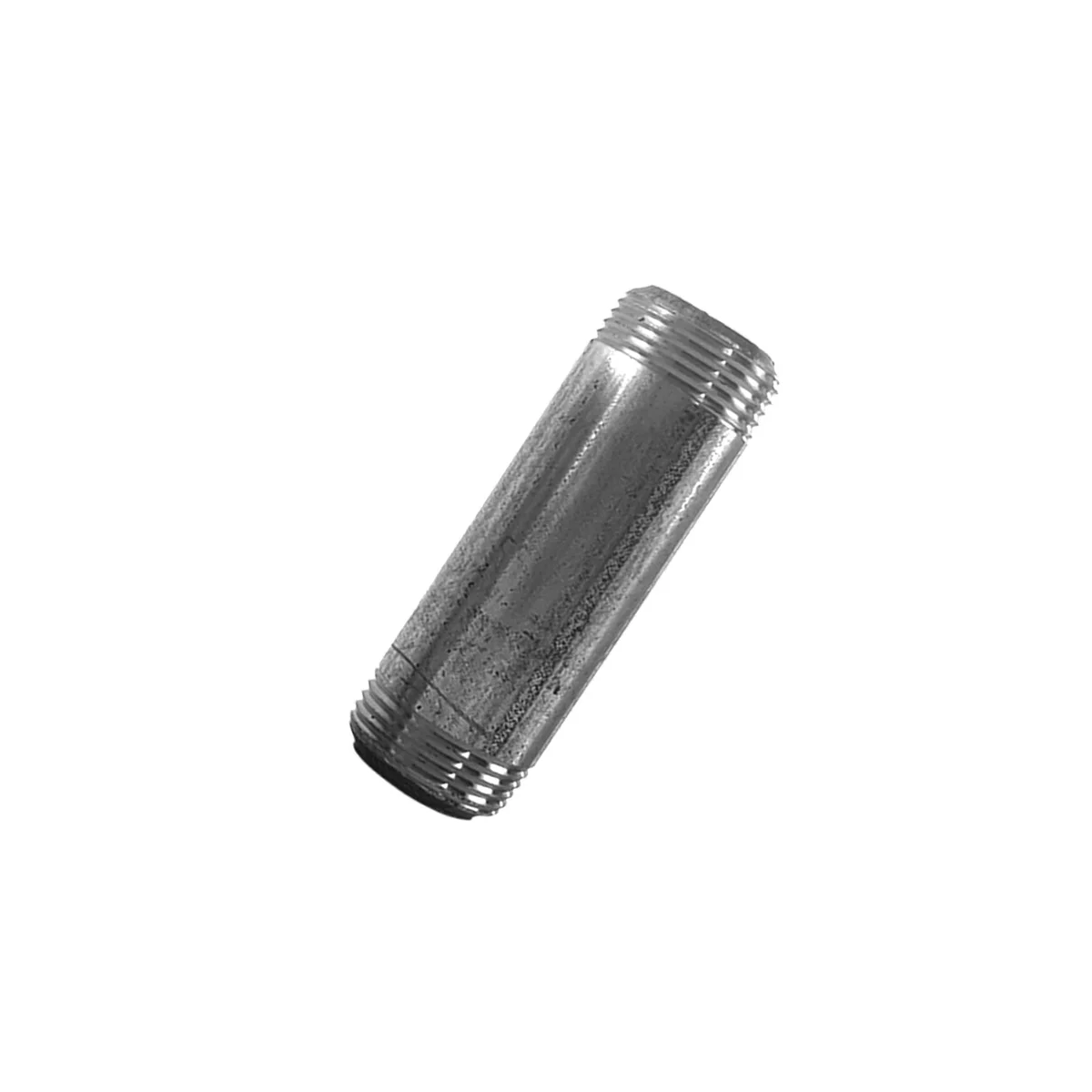 Galvanized iron pipe fitting – 3/4 inch double‑threaded, 75mm length in retail packaging.