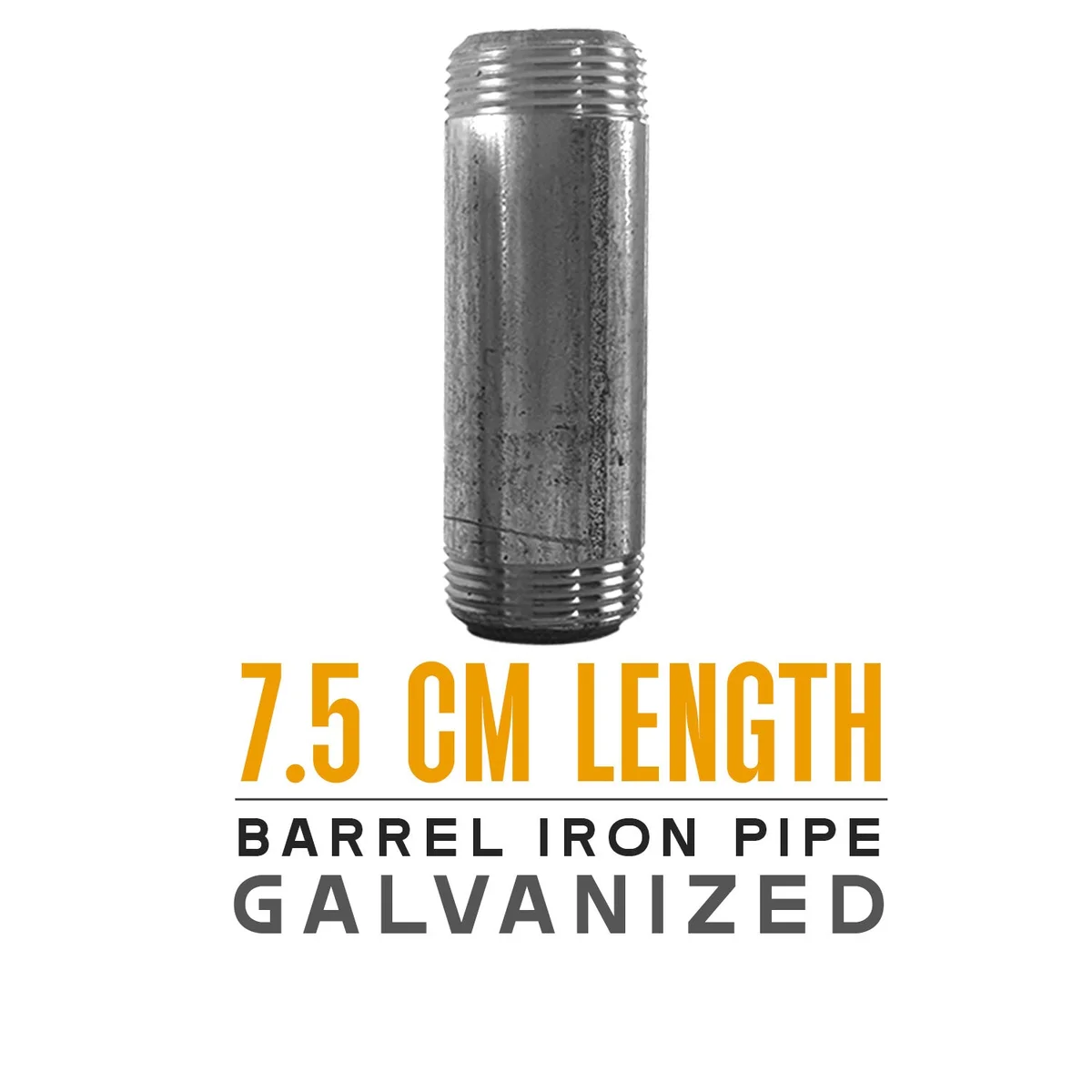 Galvanised iron 3/4 inch threaded pipe 75mm long, double‑threaded male ends.