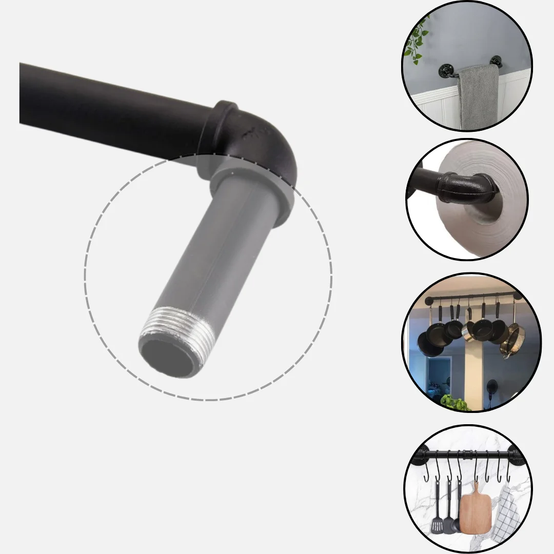 Galvanised iron pipe fitting, ¾‑inch barrel, vintage cast‑iron style, screw connection, ideal for lamp fittings.