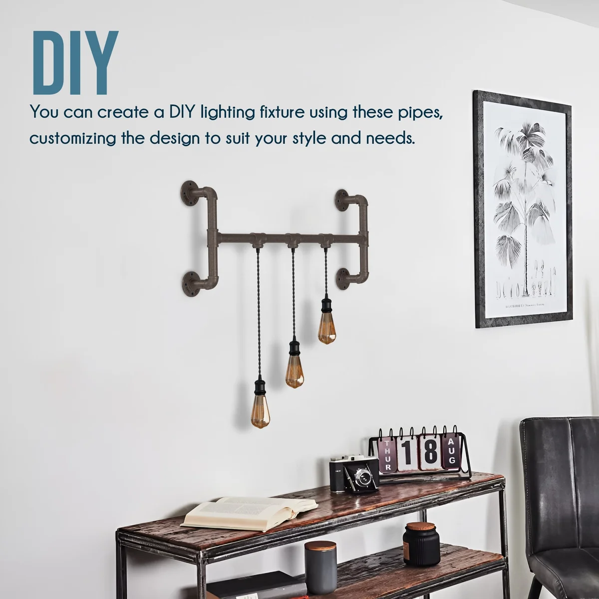 Galvanised ¾‑inch raw conduit barrel pipe with BSP, a stylish industrial pipe fitting for lamps and décor.