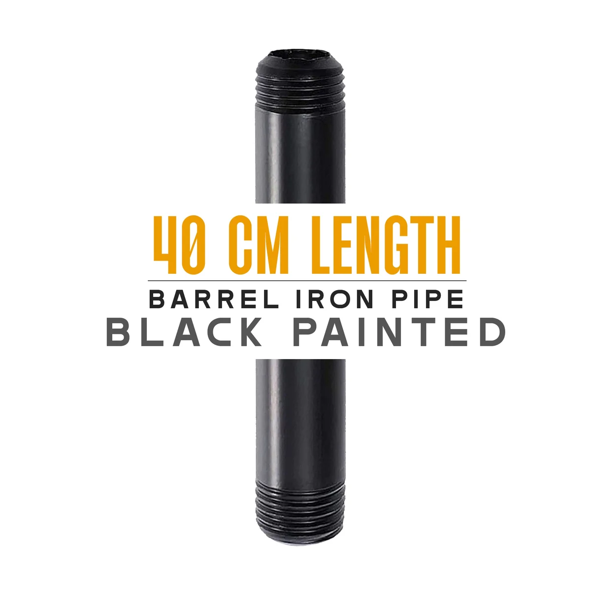 40cm black steel iron pipe, 3/4 inch threaded end, pre‑threaded, for DIY and industrial use