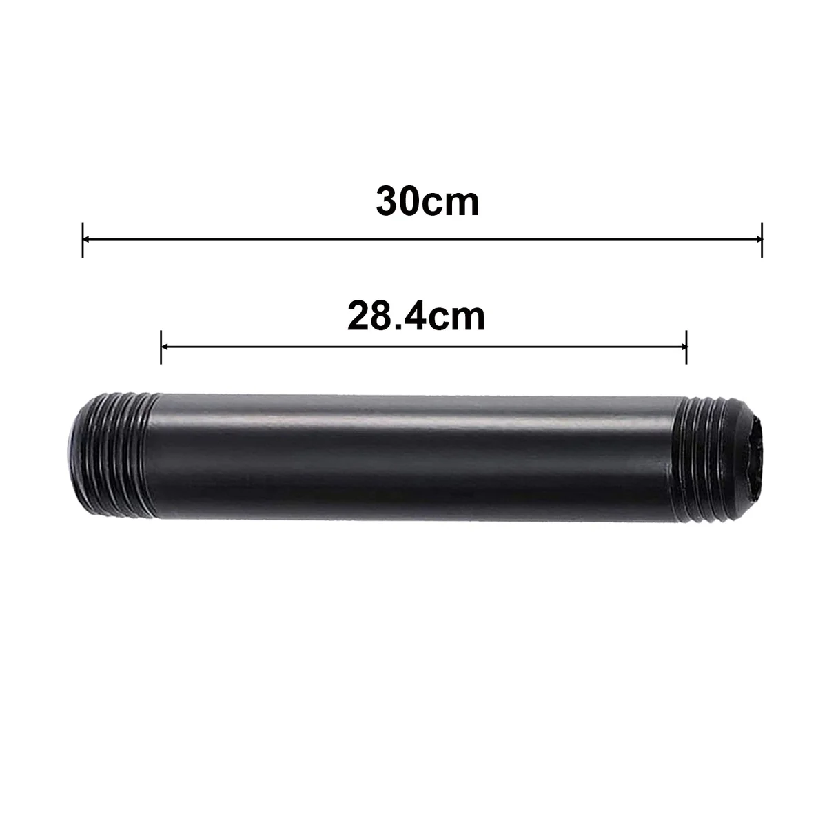3/4 inch threaded black steel pipe, 30 cm long, ready for plumbing or DIY projects.