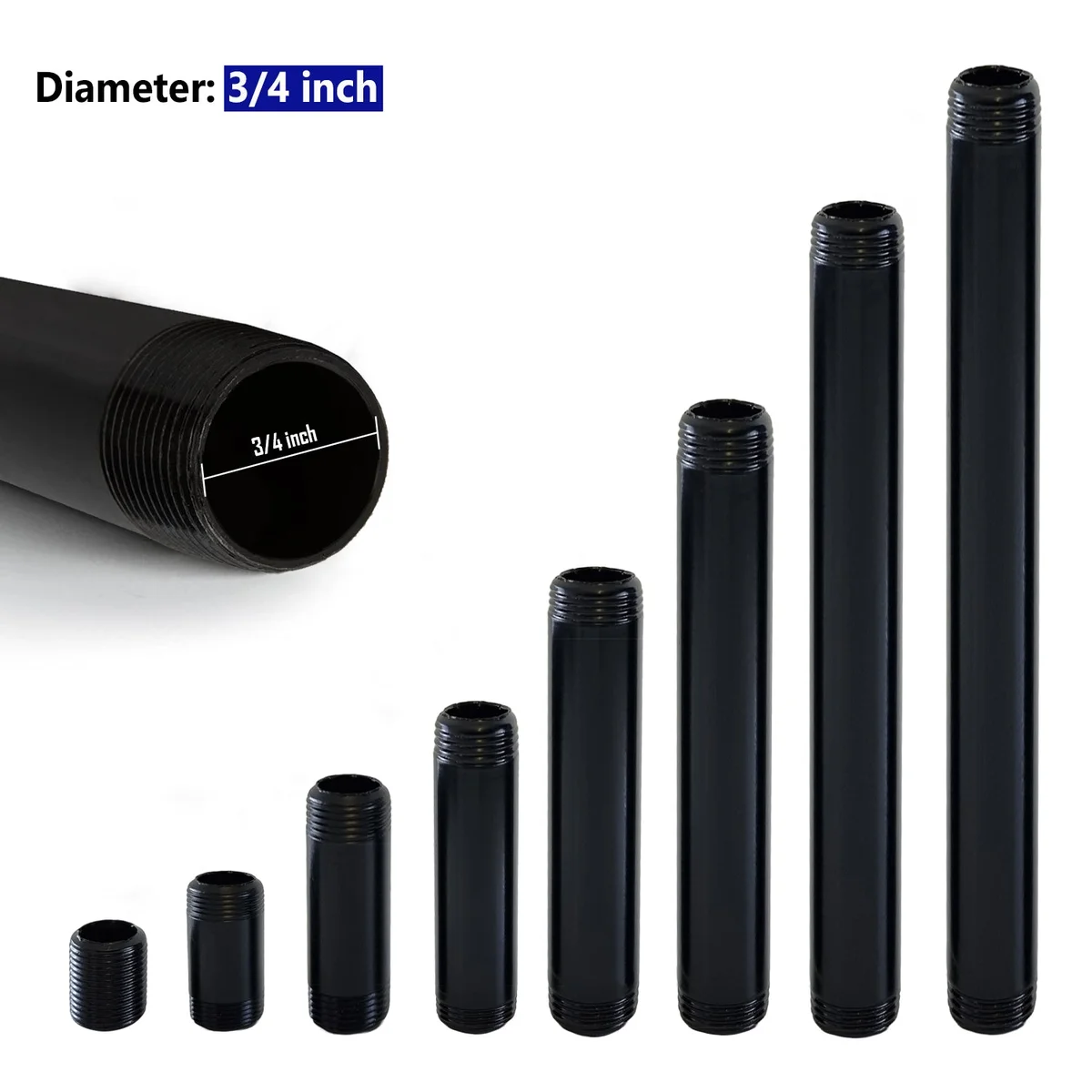 30cm bent black steel piping piece with 3/4 inch NPT threaded ends, ready for DIY pipe fittings