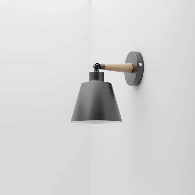 Modern black metal and wood ceiling mounted spotlight with a white shade, 180° rotatable and adjustable design.
