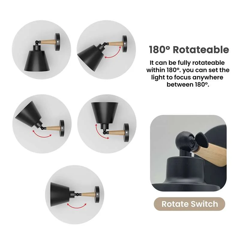 Modern black wall sconce with wooden decorative shade, 12cm wide, 13cm high, ceiling-mounted