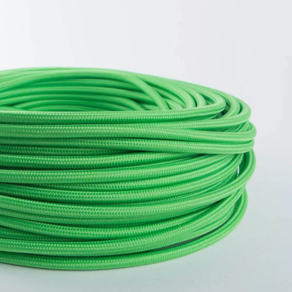 Light green round fabric lighting cable, 10m long, braided fabric finish, 2‑core copper cable suitable for indoor use.