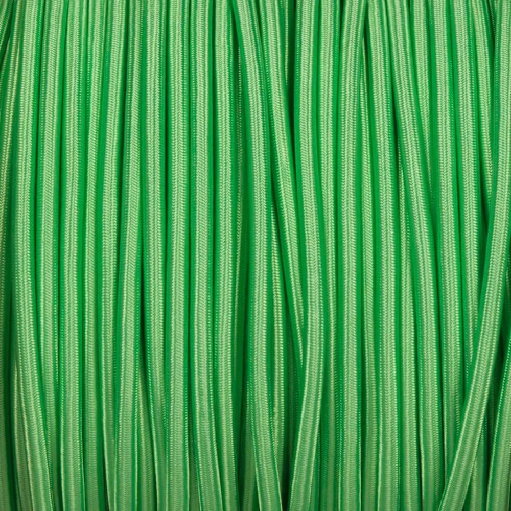 10‑metre round indoor lighting cable with light green braided fabric finish, copper core, 2‑core PVC insulated.