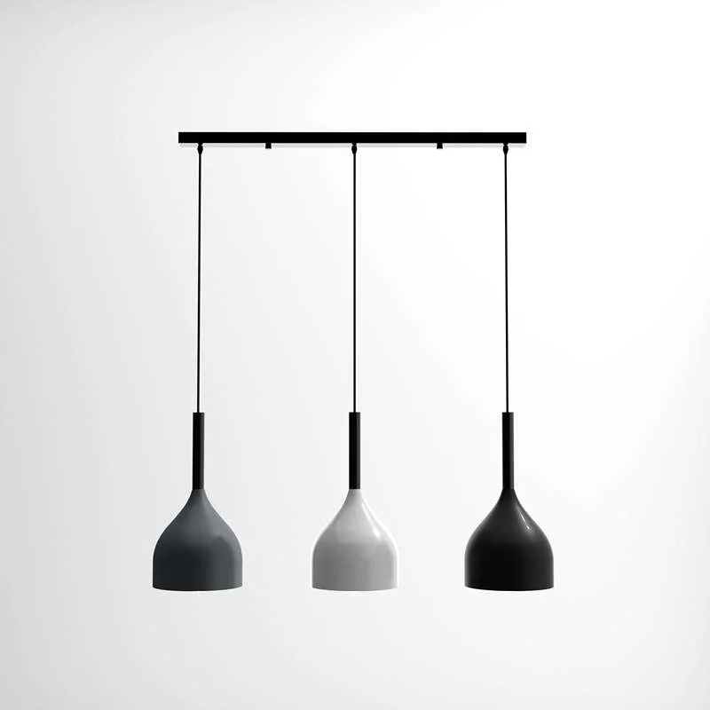 Modern pendant chandelier with 3 metal arms, black and white shades, 95cm cable, perfect for living rooms