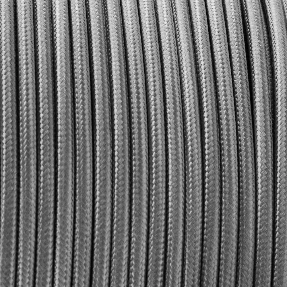 Coiled vintage grey fabric cable, round braided, 2‑core with 0.75mm copper, PVC insulated, for pendant light wiring