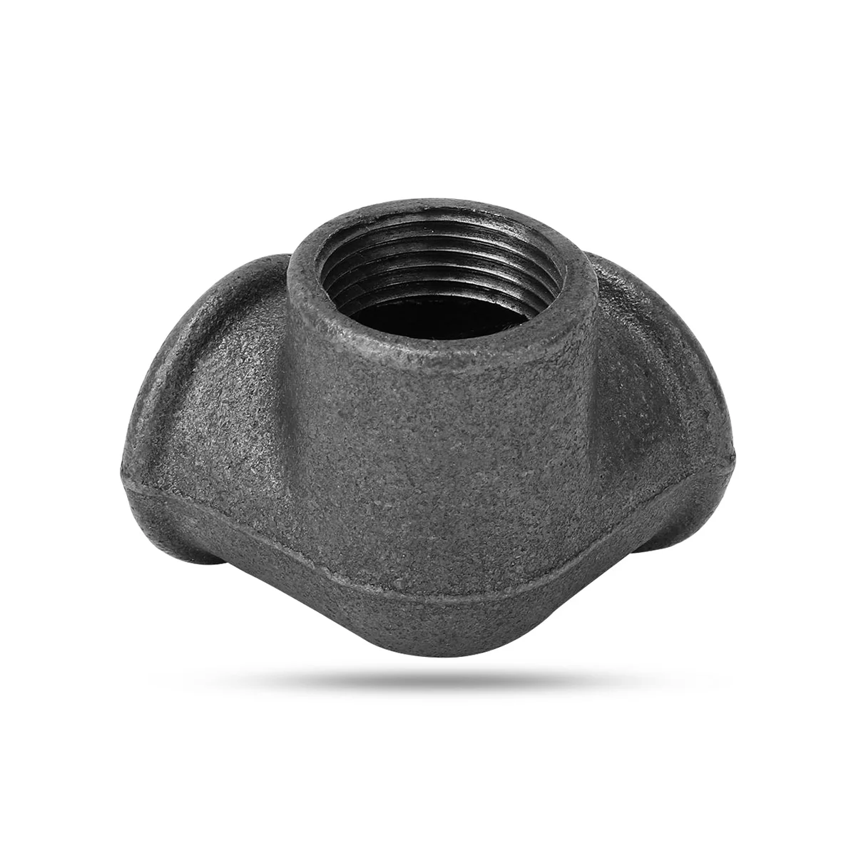 Malleable iron 3/4 inch pipe connector with 3‑way corner design, a set of four pieces, industrial vintage style.