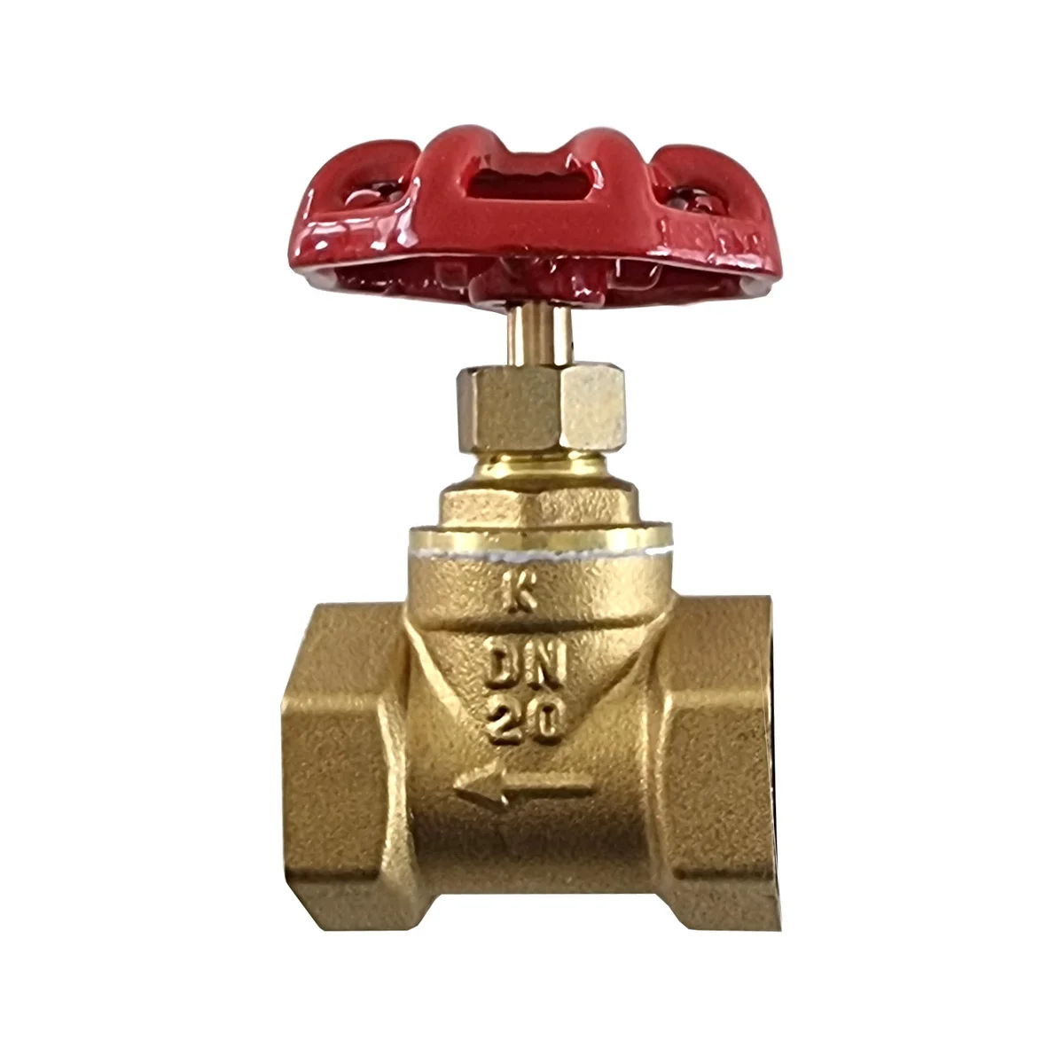 Yellow brass pipe needle valve with screw connection, vintage style.
