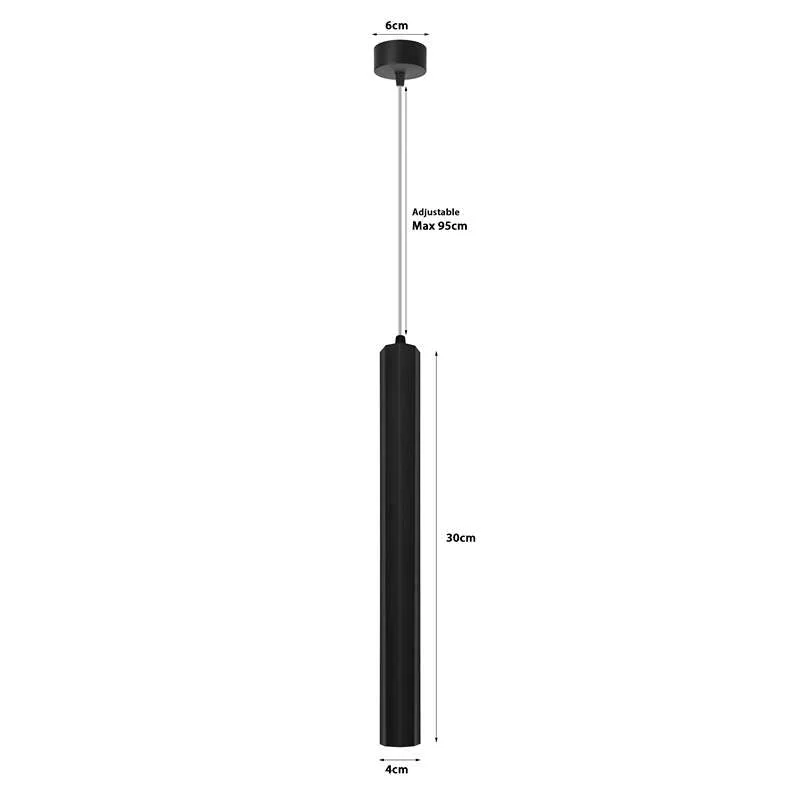 Sleek black or gold COB LED pendant light with long cylindrical tube, brushed aluminium finish, hanging from ceiling.