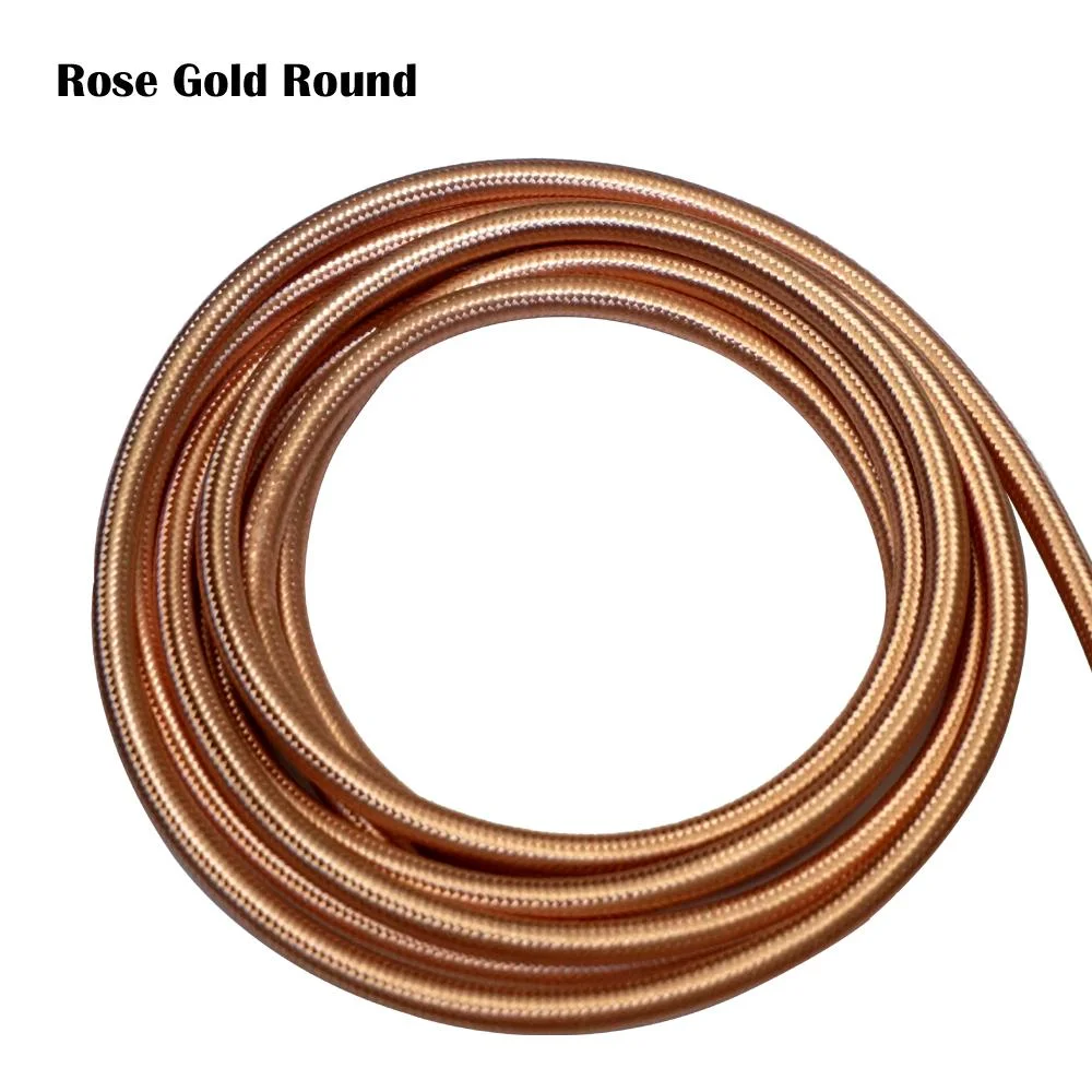3-core rose gold braided fabric cable, 7mm diameter, vintage style electric cable, flexible, indoor use