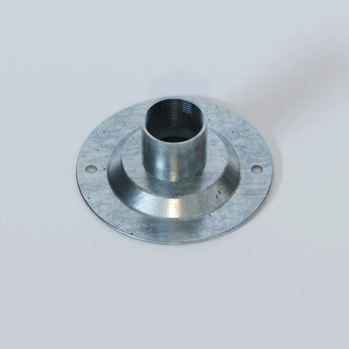 20mm conduit dome cover in galvanised steel, metal dome shown on plain background.