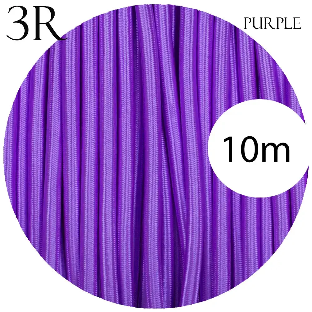300V voltage cable: 5m length of 3-core round cable covered in purple braided fabric, 7mm diameter.