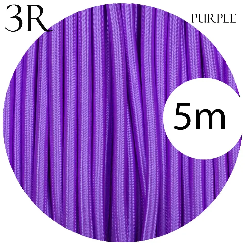 Purple vintage braided fabric cable, 7mm round, 3‑core light flex with flexible design suitable for indoor use