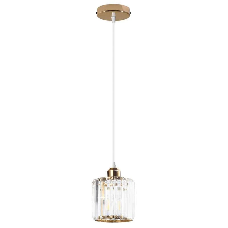 Round crystal pendant light with metal frame and crystal glass shade, available in chrome, gold or black.