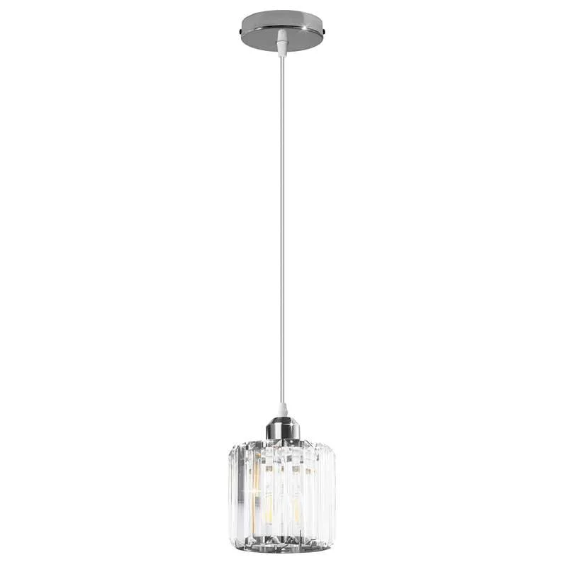 Round crystal pendant light with metal frame and crystal glass shade in chrome finish