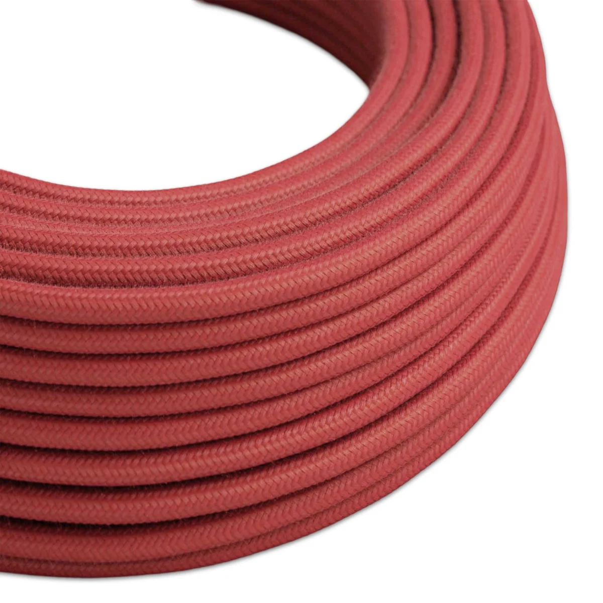 Peach‑toned braided vintage fabric cable, 3 cores, visible gold copper conductors, PVC insulation, suitable for chandeliers