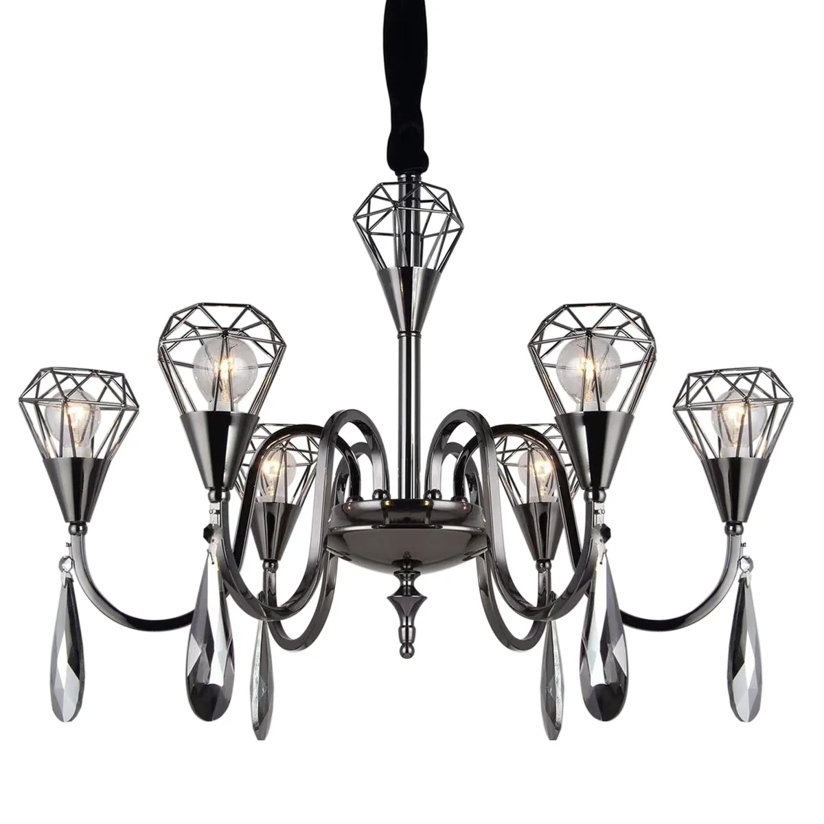 Raindrop 6‑lamp antique chandelier ceiling light with black rustic finish and crystal accents