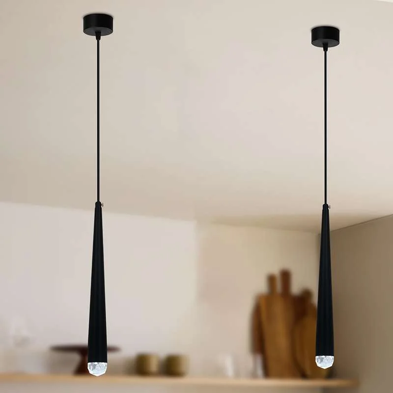 Sleek black industrial pendant light with matte aluminium cone, 3W LED inside, 95 cm adjustable cable.