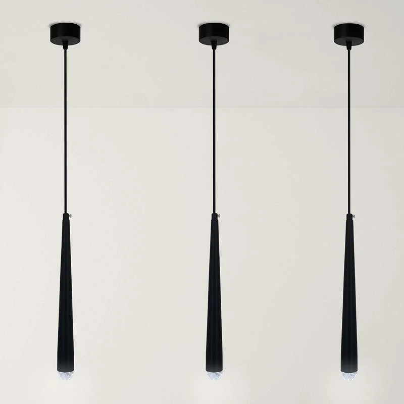 Black pendant light with matte aluminium conical shade, hanging on adjustable 95 cm PVC cable.