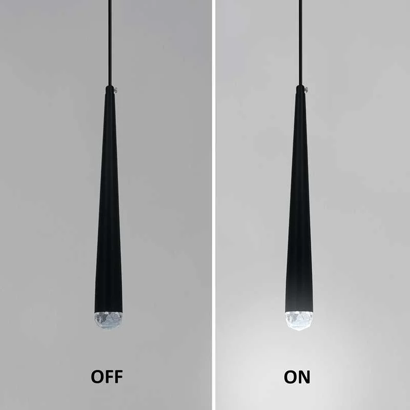 Black pendant light with conical shade, matte aluminium body, 95cm cable, 3W LED, suitable for modern ceilings.